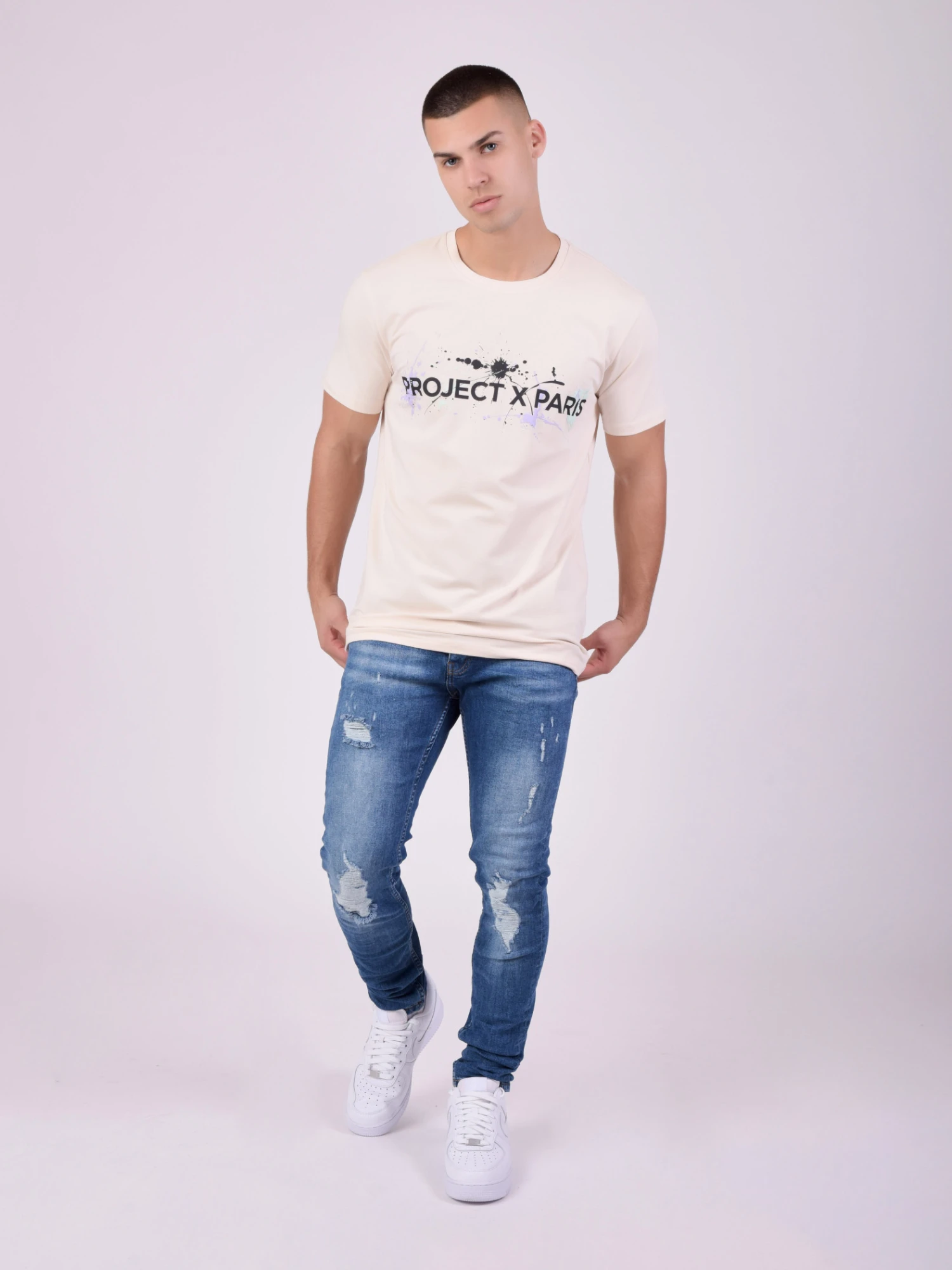 Tee-shirt Col Rond Avec Logo Et Taches De Peinture En Impression 6 Tee-shirt Col Rond Avec Logo Et Taches De Peinture En Impression – Image 4