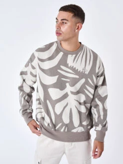 Sweat Col Rond Motif All Over Végétal Abstrait 10 Sweat Col Rond Motif All Over Végétal Abstrait -Monsieur Chic Soldes Boutique 2310075 2