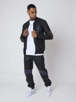 Bas De Jogging Simili Cuir Avec Empiècement Réfléchissant -Monsieur Chic Soldes Boutique bas de jogging simili cuir avec empiecement reflechissant 2040087 1 2