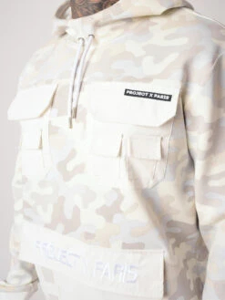 Sweat à Capuche Print Camouflage Poches Réflect