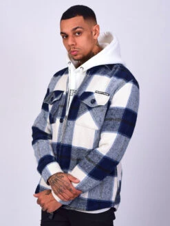 Surchemise Unisexe à Motif Maxi Carreaux Blanc Et Bleu -Monsieur Chic Soldes Boutique ih21615 4