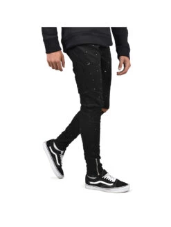 Jean Skinny Destroy Effet Taches De Peinture -Monsieur Chic Soldes Boutique jean skinny dechirure genoux taches peinture 88170003 3