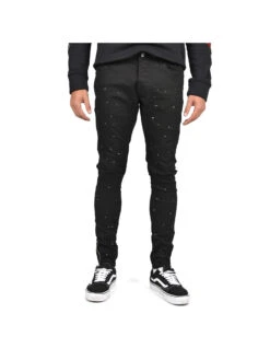 Jean Skinny Destroy Effet Taches De Peinture -Monsieur Chic Soldes Boutique jean skinny dechirure genoux taches peinture 88170003 4