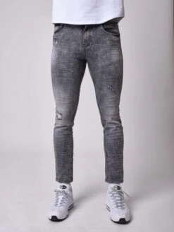 Jean Skinny Fit Basic Délavage Gris Effet Usé -Monsieur Chic Soldes Boutique jean skinny fit basic delavage gris effet use 3