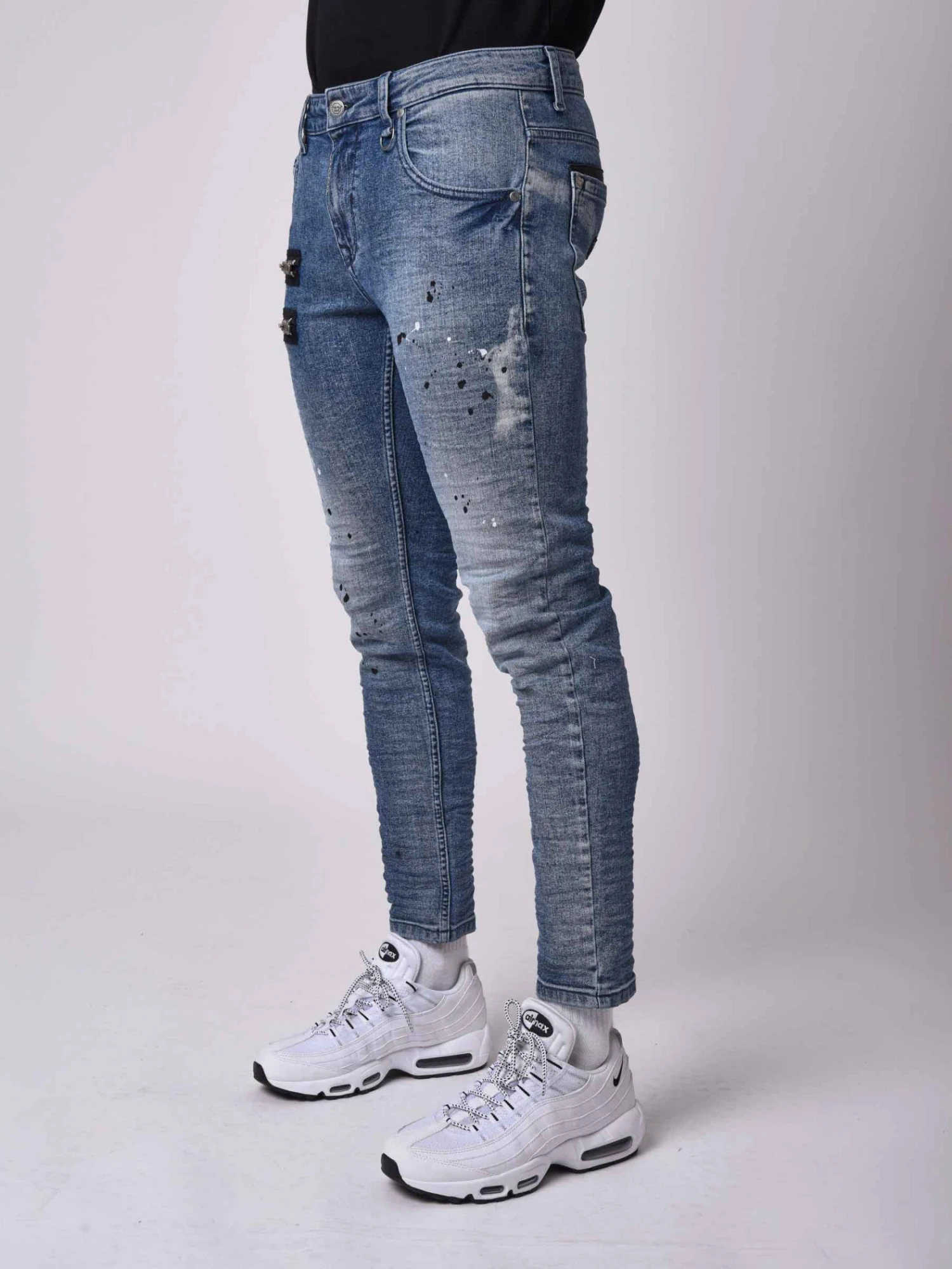 Jean Skinny Fit Délavage Bleu Brut, Tacheté , Zips Apparent Côté 5 Jean Skinny Fit Délavage Bleu Brut, Tacheté , Zips Apparent Côté – Image 3