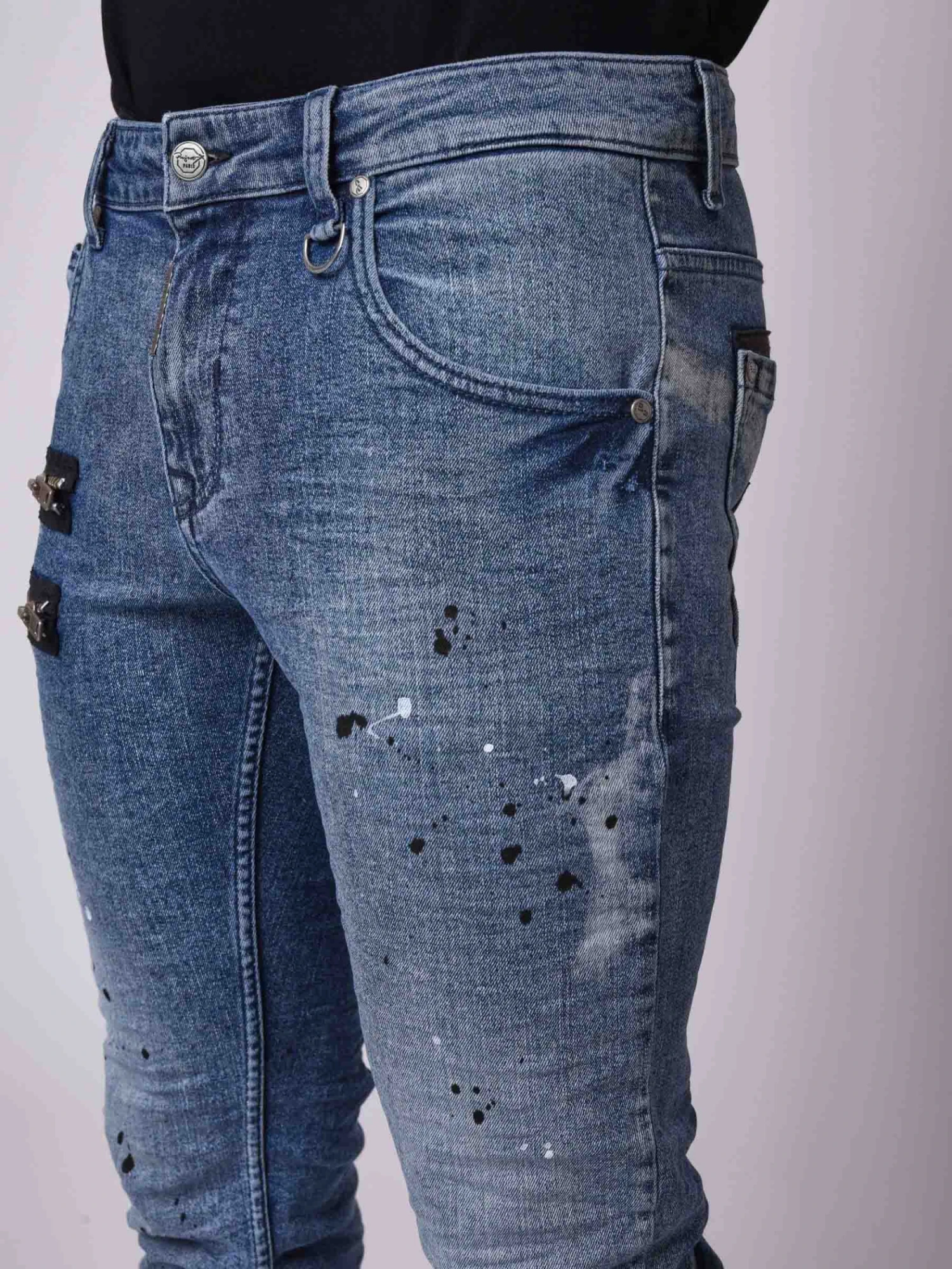 Jean Skinny Fit Délavage Bleu Brut, Tacheté , Zips Apparent Côté 7 Jean Skinny Fit Délavage Bleu Brut, Tacheté , Zips Apparent Côté – Image 5