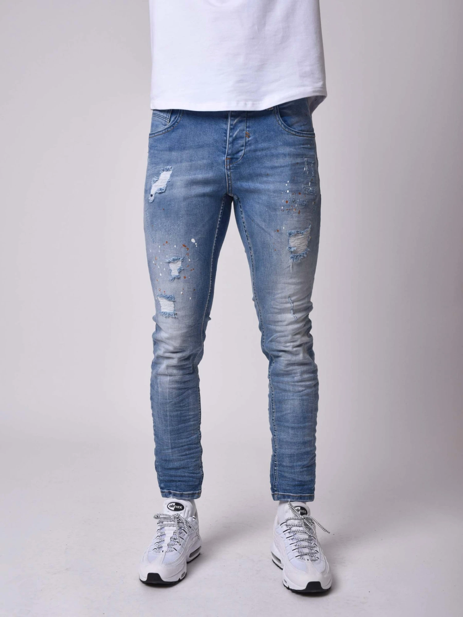 Jean Skinny Fit Délavage Bleu Clair Tacheté Effet Usé 4 Jean Skinny Fit Délavage Bleu Clair Tacheté Effet Usé – Image 2