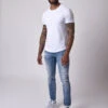 Jean Skinny Fit Délavage Bleu Clair Tacheté Effet Usé -Monsieur Chic Soldes Boutique jean skinny fit delavage bleu clair tachete effet use
