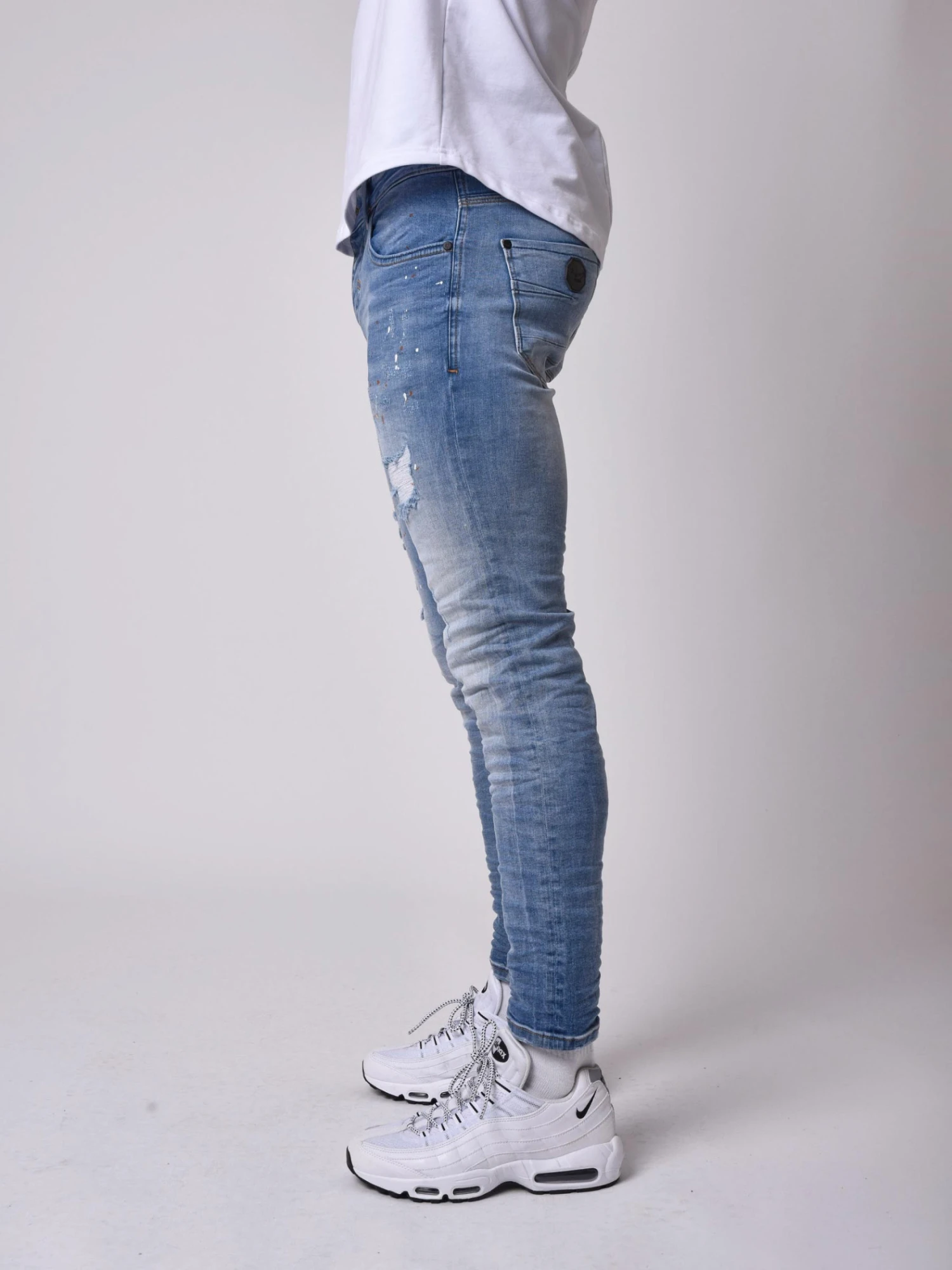 Jean Skinny Fit Délavage Bleu Clair Tacheté Effet Usé 6 Jean Skinny Fit Délavage Bleu Clair Tacheté Effet Usé – Image 4