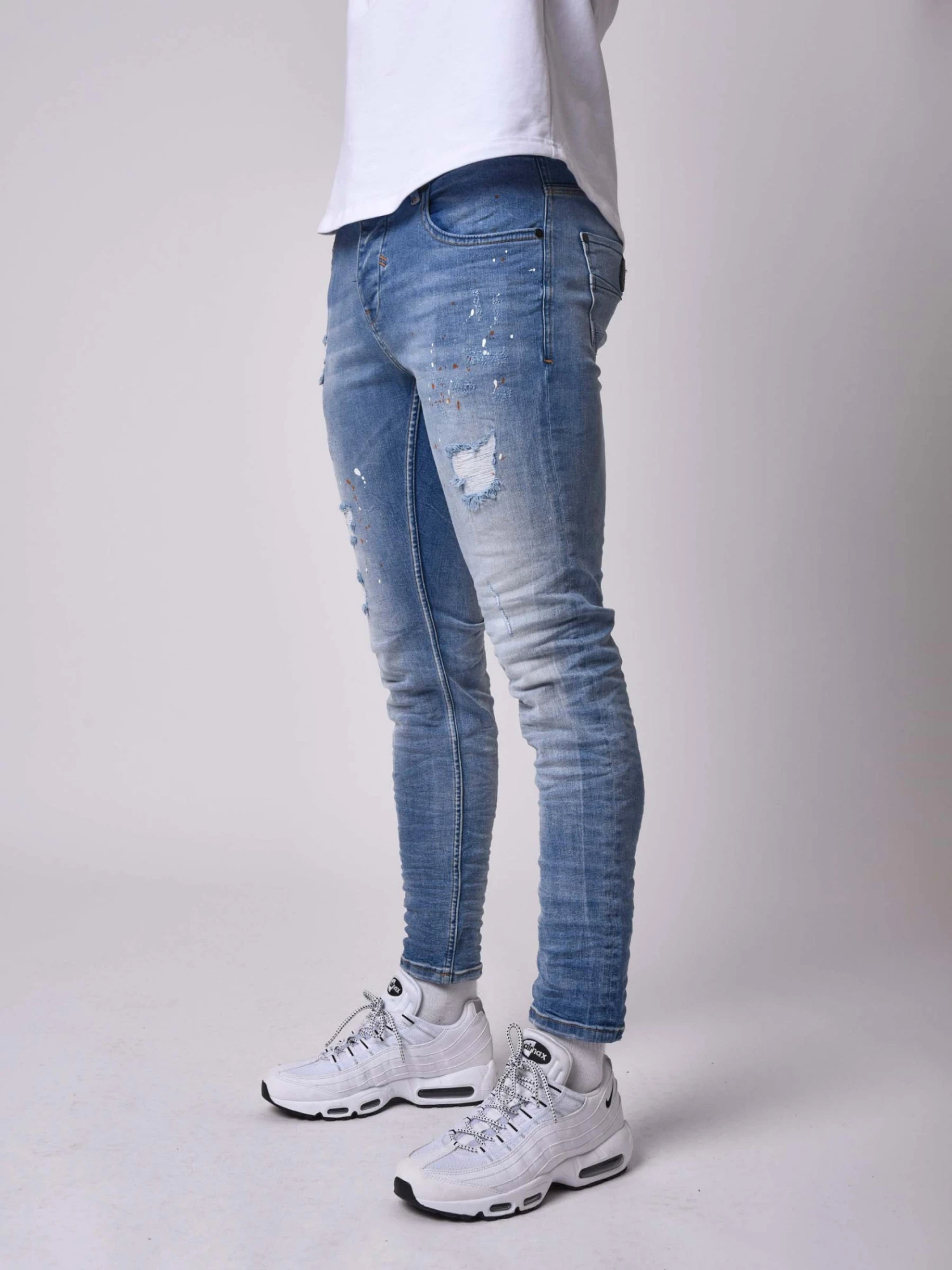Jean Skinny Fit Délavage Bleu Clair Tacheté Effet Usé 7 Jean Skinny Fit Délavage Bleu Clair Tacheté Effet Usé – Image 5