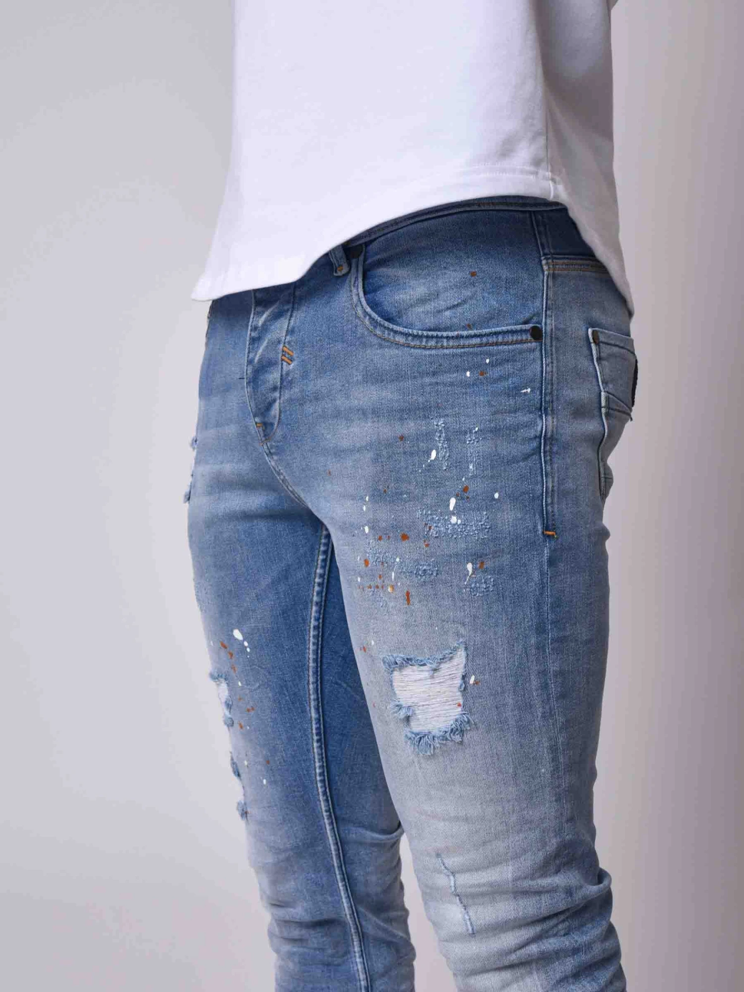 Jean Skinny Fit Délavage Bleu Clair Tacheté Effet Usé 8 Jean Skinny Fit Délavage Bleu Clair Tacheté Effet Usé – Image 6