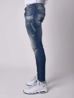 Jean Skinny Fit Délavage Bleu, Tacheté Jaune Pâle , Zip Apparent -Monsieur Chic Soldes Boutique jean skinny fit delavage bleu tachete jaune pale zip apparent t19945 2