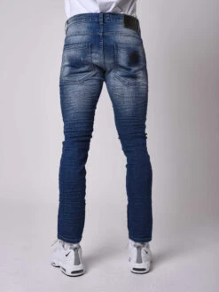 Jean Skinny Fit Délavage Bleu, Tacheté Jaune Pâle , Zip Apparent