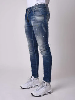 Jean Skinny Fit Délavage Bleu, Tacheté Jaune Pâle , Zip Apparent -Monsieur Chic Soldes Boutique jean skinny fit delavage bleu tachete jaune pale zip apparent t19945 6