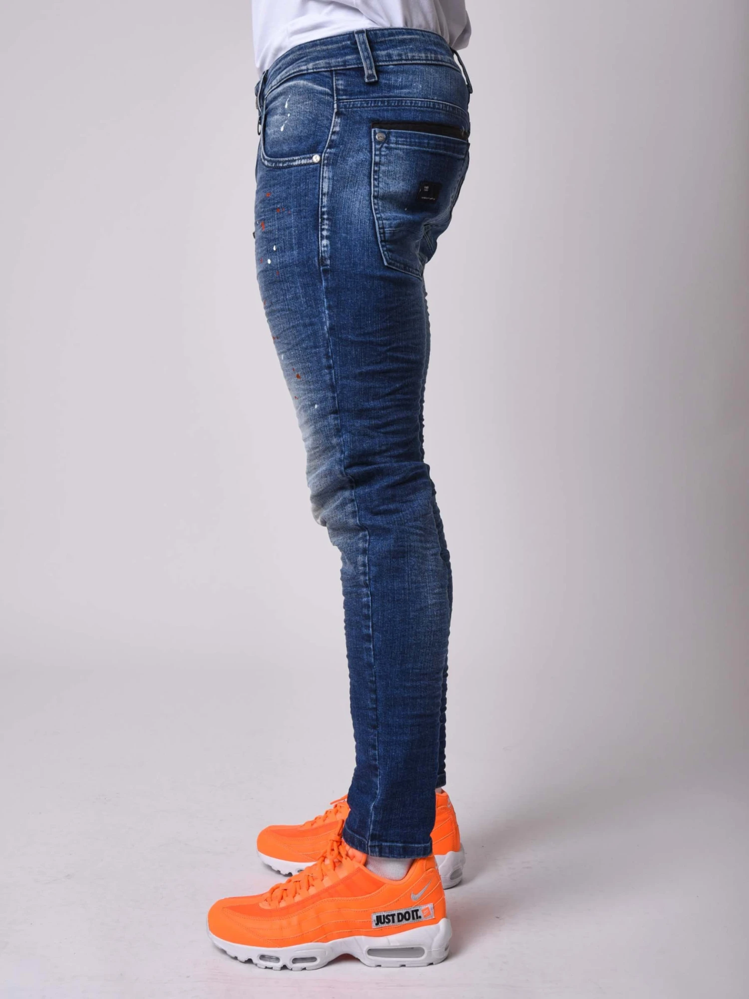 Jean Skinny Fit Délavage Bleu, Tacheté , Zips Apparent Côté 4 Jean Skinny Fit Délavage Bleu, Tacheté , Zips Apparent Côté – Image 2