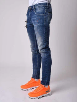 Jean Skinny Fit Délavage Bleu, Tacheté , Zips Apparent Côté 11 Jean Skinny Fit Délavage Bleu, Tacheté , Zips Apparent Côté -Monsieur Chic Soldes Boutique jean skinny fit delavage bleu tachete zips apparent cote 2