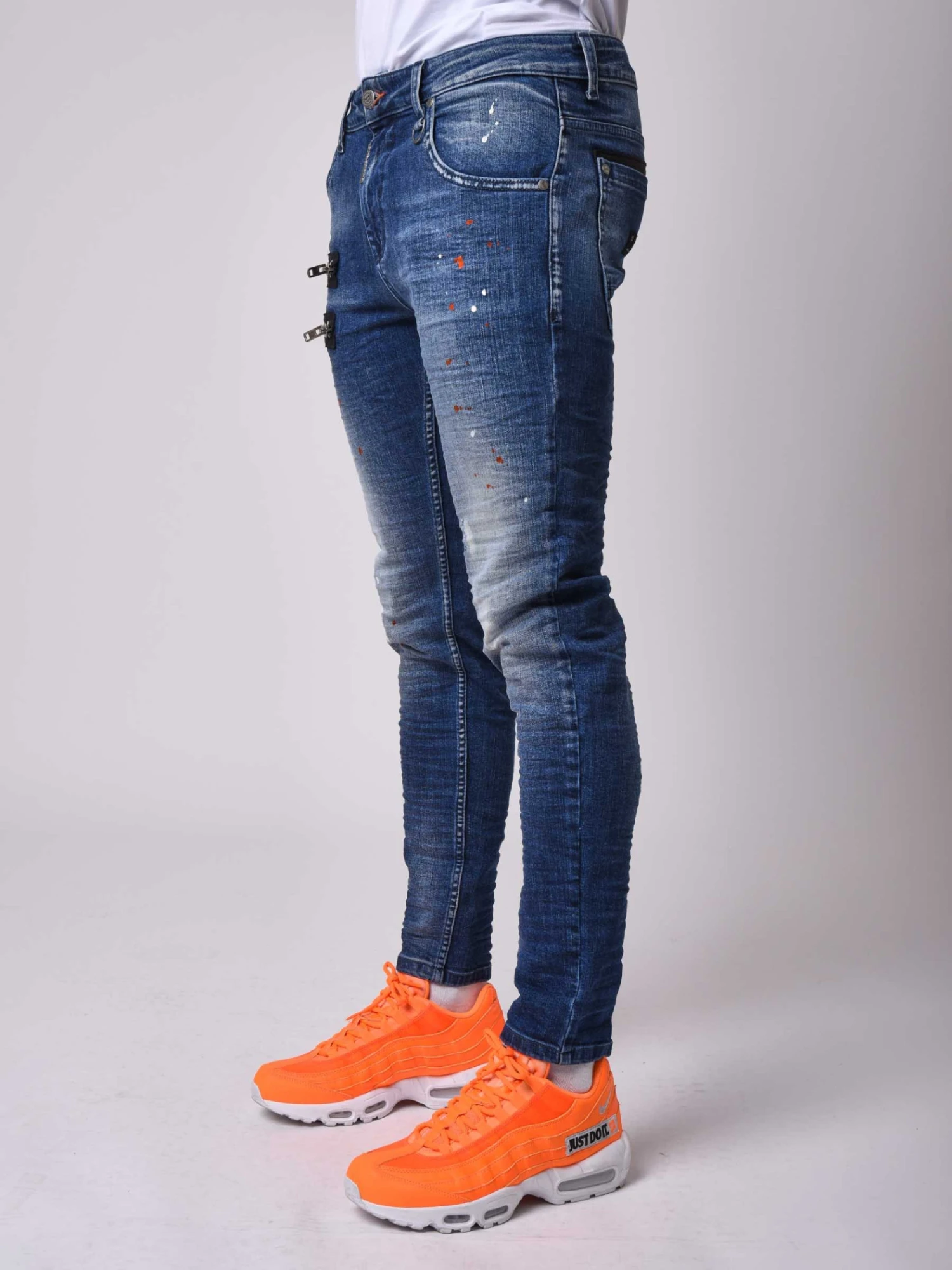 Jean Skinny Fit Délavage Bleu, Tacheté , Zips Apparent Côté 5 Jean Skinny Fit Délavage Bleu, Tacheté , Zips Apparent Côté – Image 3