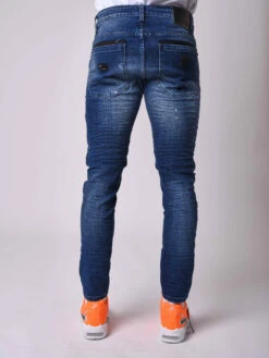 Jean Skinny Fit Délavage Bleu, Tacheté , Zips Apparent Côté