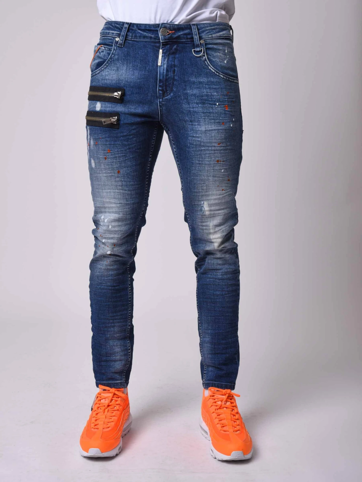 Jean Skinny Fit Délavage Bleu, Tacheté , Zips Apparent Côté 7 Jean Skinny Fit Délavage Bleu, Tacheté , Zips Apparent Côté – Image 5