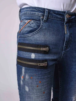 Jean Skinny Fit Délavage Bleu, Tacheté , Zips Apparent Côté 14 Jean Skinny Fit Délavage Bleu, Tacheté , Zips Apparent Côté -Monsieur Chic Soldes Boutique jean skinny fit delavage bleu tachete zips apparent cote 5