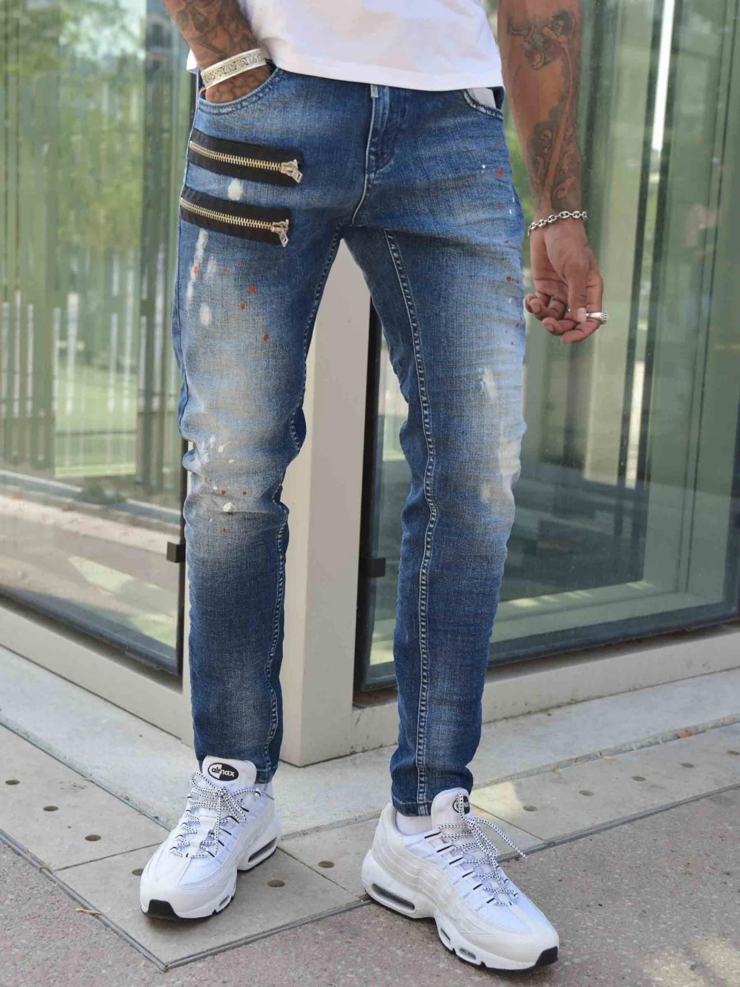 Jean Skinny Fit Délavage Bleu, Tacheté , Zips Apparent Côté 9 Jean Skinny Fit Délavage Bleu, Tacheté , Zips Apparent Côté – Image 7