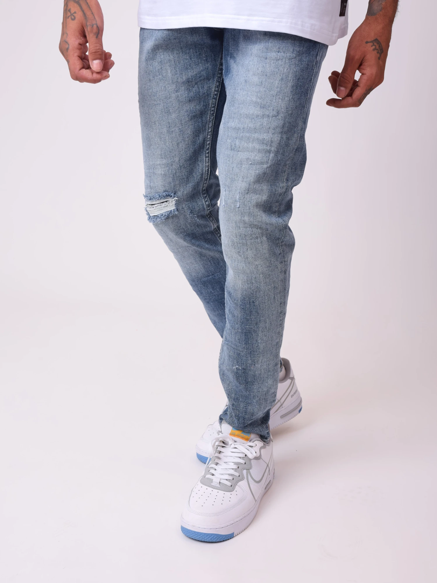 Jean Skinny Bleu Délavé Avec Trou 3 Jean Skinny Bleu Délavé Avec Trou