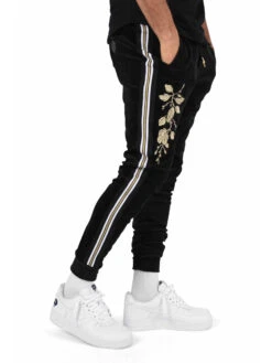 Pantalon De Jogging Velvet Bandes Contrastantes Et Patch Floral Doré