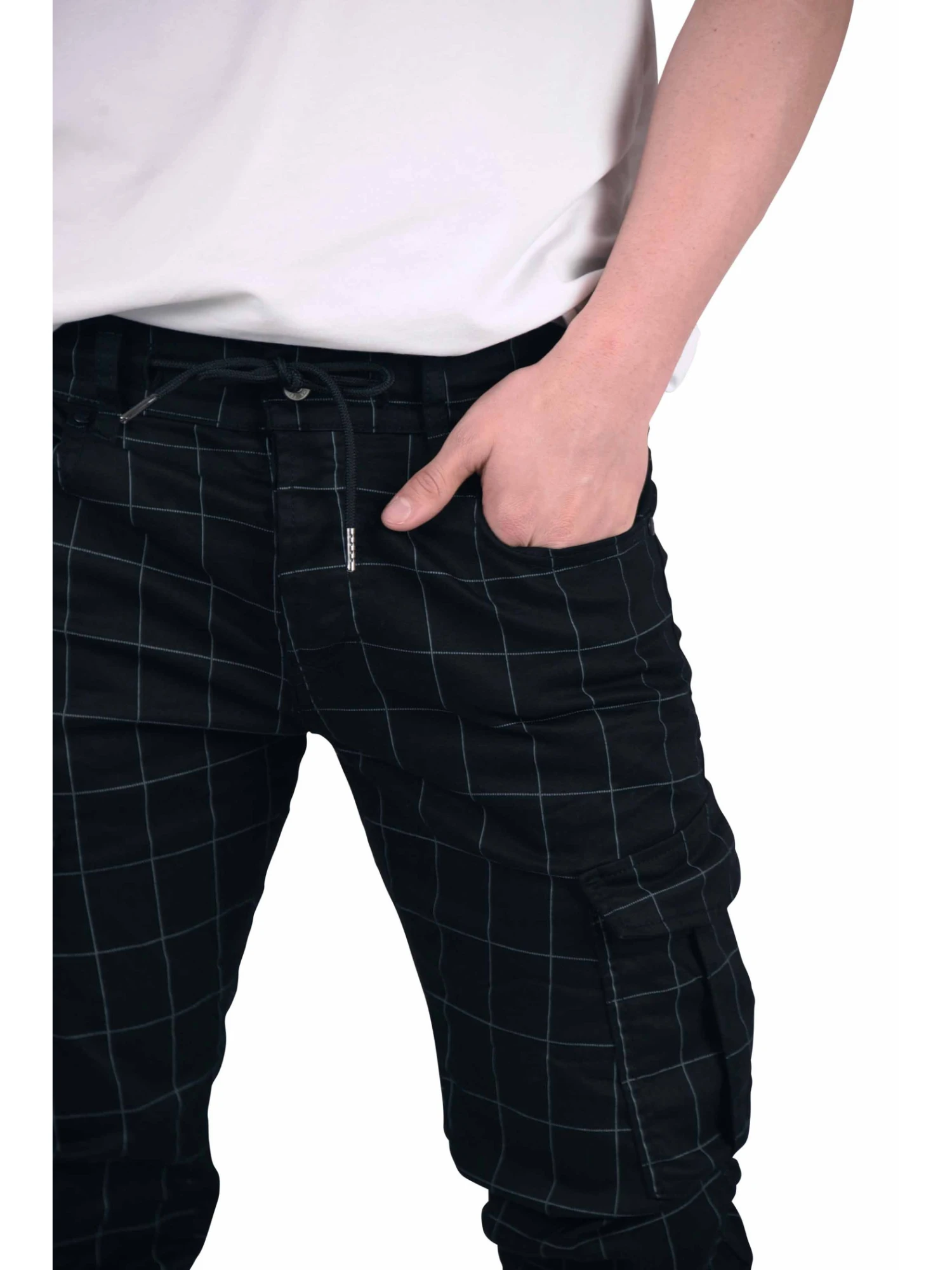 Pantalon Slim Cargo à Carreaux Et Fines Rayures 4 Pantalon Slim Cargo à Carreaux Et Fines Rayures – Image 2