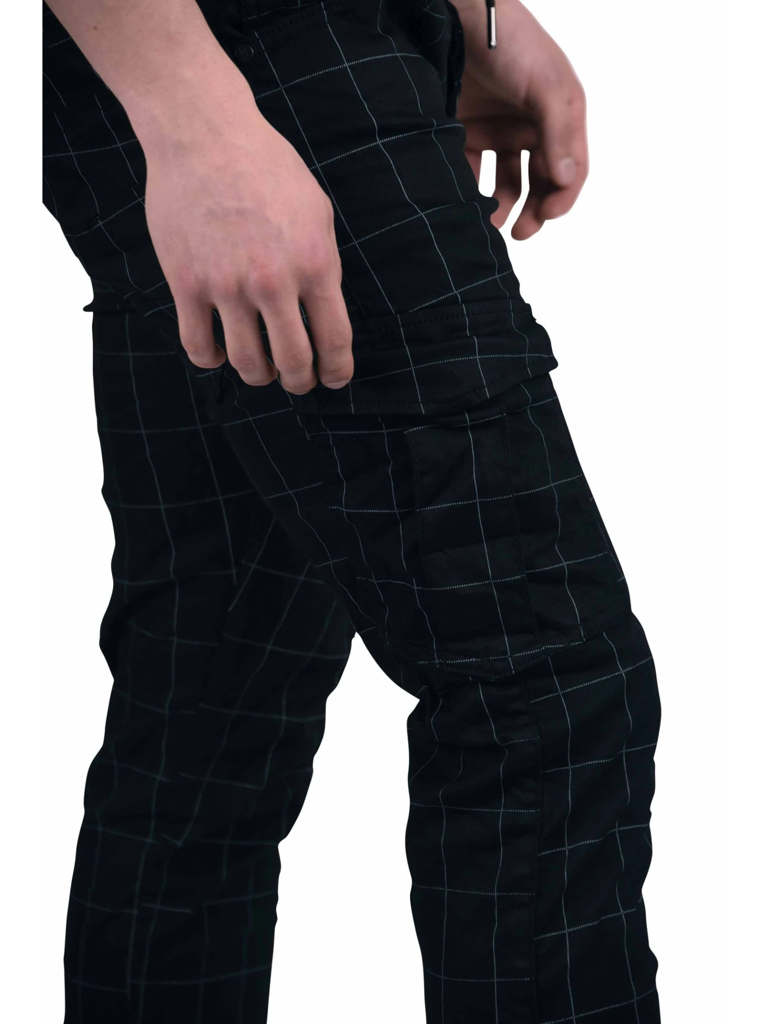 Pantalon Slim Cargo à Carreaux Et Fines Rayures 6 Pantalon Slim Cargo à Carreaux Et Fines Rayures – Image 4