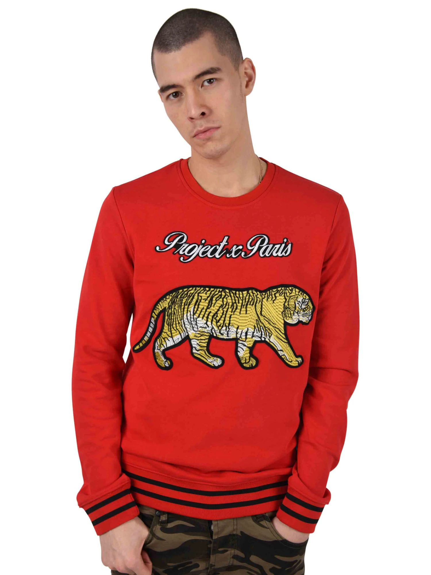 Sweat Brodé Tiger Liseré Contrastant 3 Sweat Brodé Tiger Liseré Contrastant