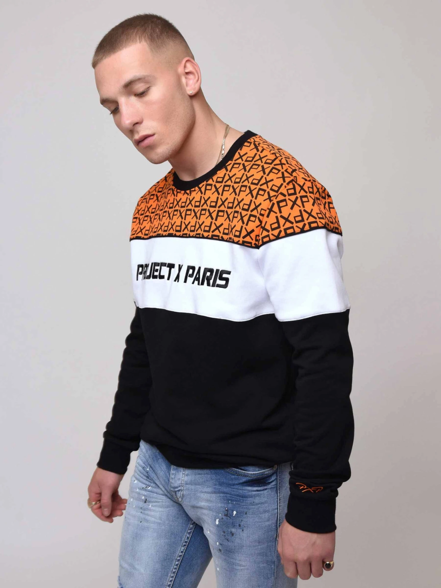 Sweat Col Rond Avec Empiècement PXP All Over Et Broderie Logo 3 Sweat Col Rond Avec Empiècement PXP All Over Et Broderie Logo