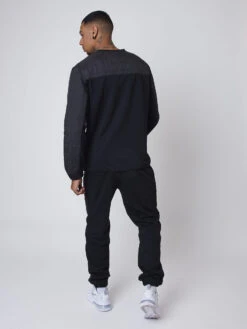 Sweat Col Rond Empiècement Nylon Matelassé Carré