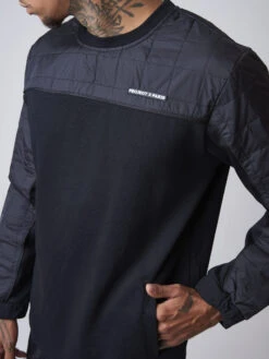 Sweat Col Rond Empiècement Nylon Matelassé Carré -Monsieur Chic Soldes Boutique sweat col rond empiecement nylon matelasse carre 4