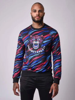 Sweat Col Rond Motif Tigré Patch Félin -Monsieur Chic Soldes Boutique sweat col rond motif tigre patch felin 1920049 3