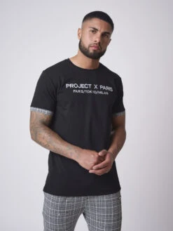 Tee-Shirt Broderie, Revers Carreaux -Monsieur Chic Soldes Boutique tee shirt broderie revers carreaux 2010129 4