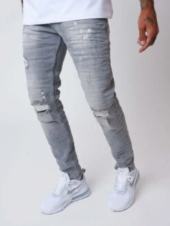 Jean Slim Effet Usé Avec Taches Délavées 9 Jean Slim Effet Usé Avec Taches Délavées -Monsieur Chic Soldes Boutique tp21003 2