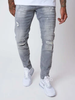 Jean Slim Effet Usé Avec Taches Délavées 11 Jean Slim Effet Usé Avec Taches Délavées -Monsieur Chic Soldes Boutique tp21003 4