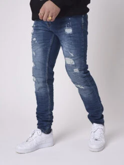Jean Slim Bleu Effet Usé Avec Taches De Peinture 10 Jean Slim Bleu Effet Usé Avec Taches De Peinture -Monsieur Chic Soldes Boutique tp21011 3