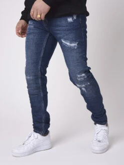 Jean Slim Bleu Brut Effet Sablé Et Déchiré 10 Jean Slim Bleu Brut Effet Sablé Et Déchiré -Monsieur Chic Soldes Boutique tp21012 3
