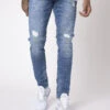 Jean Slim Basic Bleu Effet Usé Et Tacheté