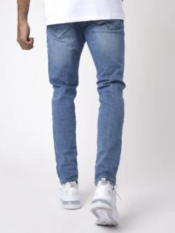 Jean Slim Basic Bleu Effet Usé Et Tacheté -Monsieur Chic Soldes Boutique tp21021 2