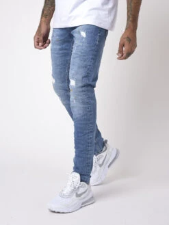 Jean Slim Basic Bleu Effet Usé Et Tacheté -Monsieur Chic Soldes Boutique tp21021 3