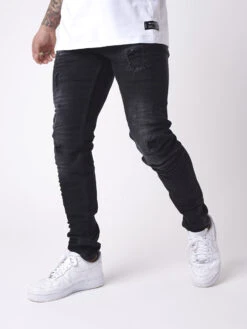 Jean Skinny Effet Délavé Et Usé Avec Trous Noir