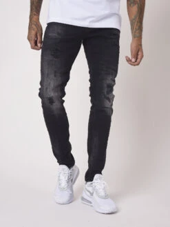 Jean Skinny Effet Délavé Et Usé Avec Trous Noir -Monsieur Chic Soldes Boutique tp21030 5