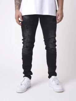 Jean Skinny Effet Délavé Et Usé Avec Trous Noir -Monsieur Chic Soldes Boutique tp21030 6