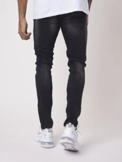 Jean Skinny Effet Délavé Et Usé Avec Trous Noir -Monsieur Chic Soldes Boutique tp21030 7