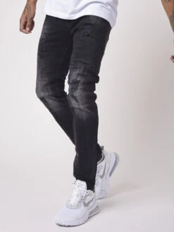 Jean Skinny Effet Délavé Et Usé Avec Trous Noir -Monsieur Chic Soldes Boutique tp21030 8