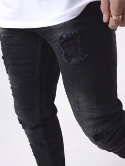 Jean Skinny Effet Délavé Et Usé Avec Trous Noir -Monsieur Chic Soldes Boutique tp21030 9
